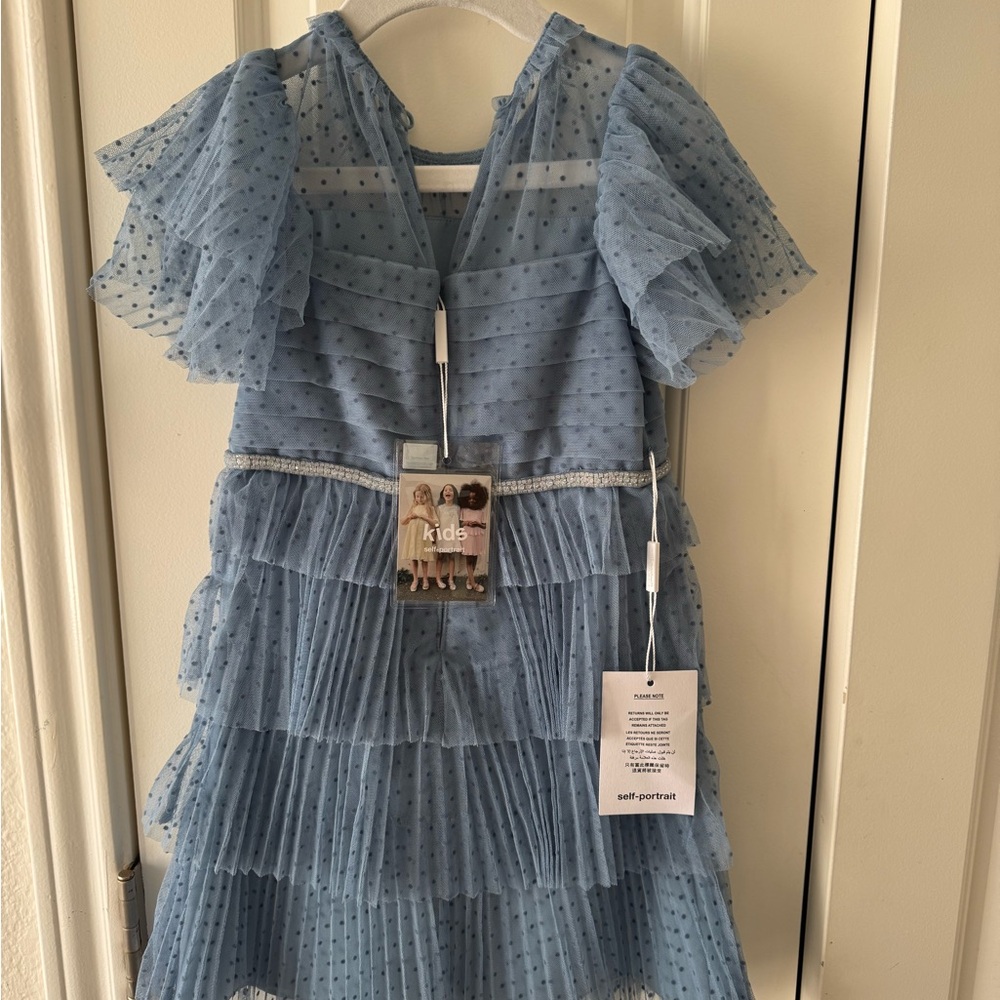Blue Ruffled Kids Dress - Picture 2 of 3